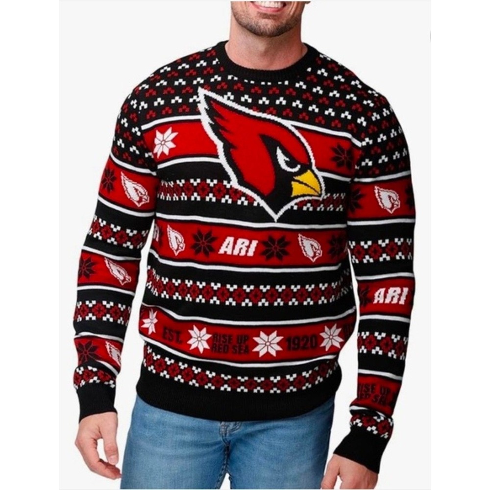 NFL FOCO Arizona Cardinals Mens Ugly Christmas Sweater Red Black Large NWT